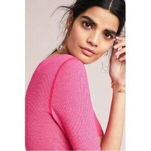 💕MICHAEL STARS💕 Cari V-Neck Shine Tee ~ V-neck 3/4 Sleeve Pink O/S NWOT